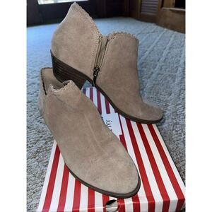 Womens Crown Ivy Ankle Booties Keegan Suede Side Zip Block Heel Tan Sz 9